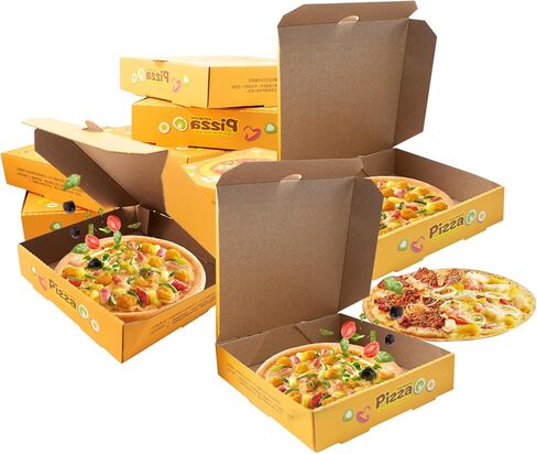 12 قطعة من علب البيتزا مقاس 17.78 سم × 17.78 سم، صندوق بيتزا من الورق المقوى المربع باللون الأصفر والبني يحافظ على البيتزا طازجة، صناديق تخزين تغليف الوجبات الجاهزة، صناديق مموجة للبيتزا والكعك والبسكويت والطعام in Kuwait