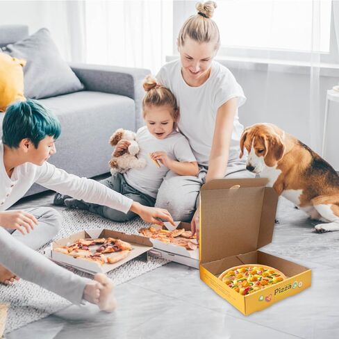 12 قطعة من علب البيتزا مقاس 17.78 سم × 17.78 سم، صندوق بيتزا من الورق المقوى المربع باللون الأصفر والبني يحافظ على البيتزا طازجة، صناديق تخزين تغليف الوجبات الجاهزة، صناديق مموجة للبيتزا والكعك والبسكويت والطعام in Kuwait