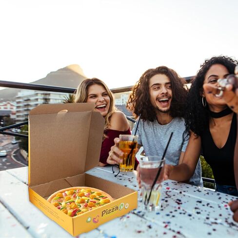 12 قطعة من علب البيتزا مقاس 17.78 سم × 17.78 سم، صندوق بيتزا من الورق المقوى المربع باللون الأصفر والبني يحافظ على البيتزا طازجة، صناديق تخزين تغليف الوجبات الجاهزة، صناديق مموجة للبيتزا والكعك والبسكويت والطعام in Kuwait