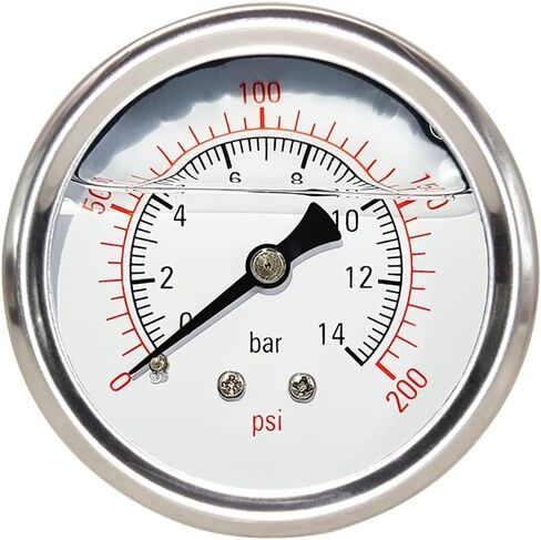 مقياس ضغط Qolekog 1/4 بوصة NPT 0-200Psi جليسرين مملوء بقرص 2 1/2 بوصة 304 حافظة من الفولاذ المقاوم للصدأ حامل خلفي مركزي in Kuwait