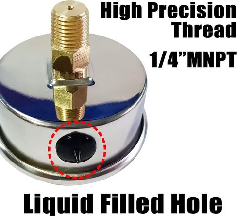 مقياس ضغط Qolekog 1/4 بوصة NPT 0-200Psi جليسرين مملوء بقرص 2 1/2 بوصة 304 حافظة من الفولاذ المقاوم للصدأ حامل خلفي مركزي in Kuwait