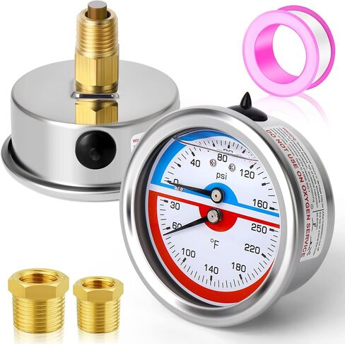قياس الضغط الحراري 0-160 رطل لكل بوصة مربعة، 0-250 درجة فهرنهايت 1/4 بوصة NPT 2.5 بوصة قرص الوجه، مقياس ضغط درجة حرارة الغلاية، مع مؤشر إعادة الضبط، مع 1/4 بوصة × 1/2 بوصة NPT و1/4 بوصة × 3 /8 "NPT جلبة سداسية، جبل خلفي in Kuwait