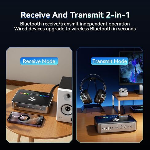 جهاز استقبال إرسال بلوتوث، محول Aux 2 في 1 بلوتوث 5.3 مع شاشة LED، NFC، محول Aux محمول مزدوج الارتباط منخفض الكمون للتلفزيون/السيارة/سماعة الرأس/للستيريو المنزلي/السفر/في الهواء الطلق in Saudi Arabia