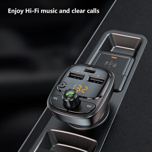 محول سيارة بلوتوث 5.3 FM، مشغل MP3 راديو لاسلكي، مستقبل موسيقى ستيريو، مكالمات بدون استخدام اليدين، 42 وات (PD 30W و12W) شاحن سيارة USB C لهاتف iPhone، يدعم بطاقة TF وقرص USB (أسود) in Kuwait