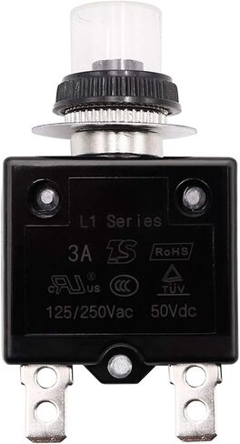Tnisesm 3A Push Button Circuit Breaker 125/250V AC 50V DC, L1 Series Manual Reset Thermal Circuit Breaker with 19cm Wire Leads, 6.3mm Female Spade Terminals and Waterproof Button Transparent Cap in Saudi Arabia