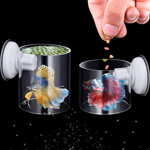 أنبوب تغذية طعام أسماك حوض السمك قطعتين من دانيسلي، أنابيب تغذية خزان الأسماك الأكريليك الشفاف مع أكواب شفط، وحدة تغذية أسماك بعمود قابل للتعديل، طبق طعام عائم لإطعام الأسماك (حجمين) in Kuwait