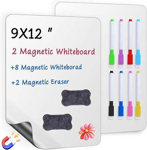 2PCS Magnetic Whiteboard for Fridge,Magnetic Dry Erase Board for Refrigerator with 8 Marker and 2 Eraser, Fridge Whiteboard Magnetic for Home Kitchen Memo Grocery List (12" X 9") in Saudi Arabia