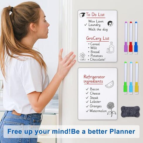 2PCS Magnetic Whiteboard for Fridge,Magnetic Dry Erase Board for Refrigerator with 8 Marker and 2 Eraser, Fridge Whiteboard Magnetic for Home Kitchen Memo Grocery List (12" X 9") in Saudi Arabia