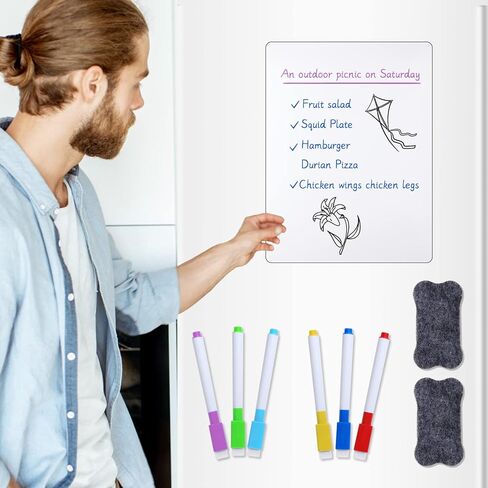 2PCS Magnetic Whiteboard for Fridge,Magnetic Dry Erase Board for Refrigerator with 8 Marker and 2 Eraser, Fridge Whiteboard Magnetic for Home Kitchen Memo Grocery List (12" X 9") in Saudi Arabia