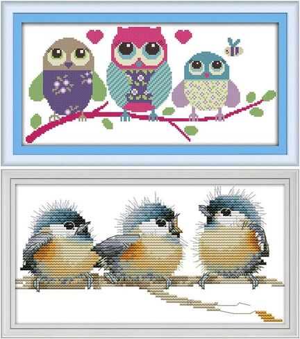 Cross Stitch Kits, Awesocrafts Three Little Birds, Cartoon Owl Easy Patterns Cross Stitching Embroidery Kit Supplies Christmas, Stamped or Counted (Birds, Cartoon Owl 2pcs, Counted) in Saudi Arabia