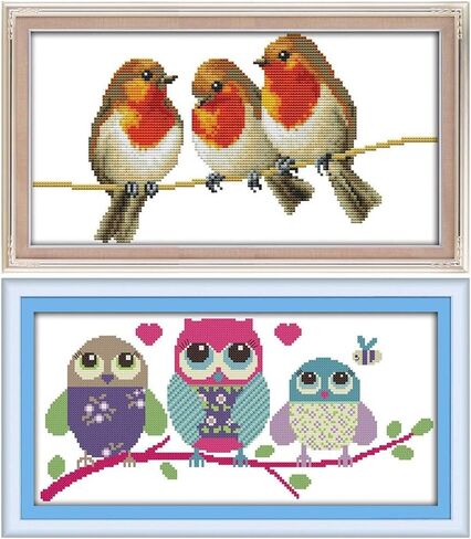 Cross Stitch Kits, Awesocrafts Three Little Birds, Cartoon Owl Easy Patterns Cross Stitching Embroidery Kit Supplies Christmas, Stamped or Counted (Birds, Cartoon Owl 2pcs, Counted) in Saudi Arabia
