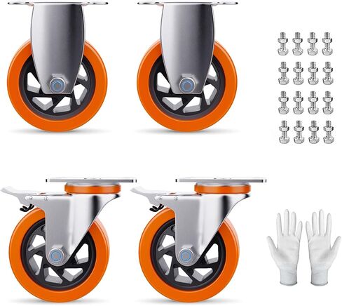 5 Inch Heavy Duty casters, casters Set of 4 Heavy Duty,Universal with Double Locks Caster Wheels,Polyurethane casters Set of 4, for carts Furniture and workbenches in Saudi Arabia