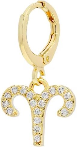 18K Gold Plated Pavé Zodiac Astrology Sign Hoop Earrings in Saudi Arabia