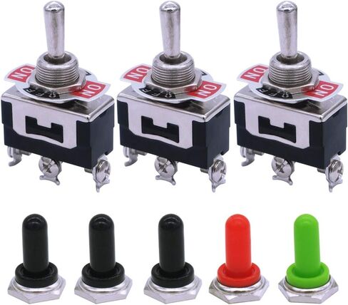 mxuteuk 3pcs تبديل التبديل تشغيل / إيقاف الثقيلة الروك التبديل SPST 16A 250V 20A 125V 2 محطة 2 موقف + 5PCS للماء تبديل المعادن تبديل غطاء غطاء التمهيد Ten-1021-5MZ-B101 in Kuwait