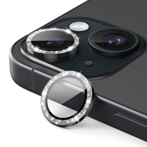 واقي عدسة الكاميرا JETech لهاتف iPhone 15 6.1 بوصة وiPhone 15 Plus 6.7 بوصة، غطاء حلقة معدنية من الزجاج المقوى 9H لامع، شفاف عالي الدقة، عبوتان (أسود) in Kuwait
