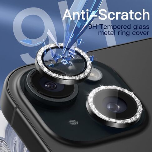 واقي عدسة الكاميرا JETech لهاتف iPhone 15 6.1 بوصة وiPhone 15 Plus 6.7 بوصة، غطاء حلقة معدنية من الزجاج المقوى 9H لامع، شفاف عالي الدقة، عبوتان (أسود) in Kuwait