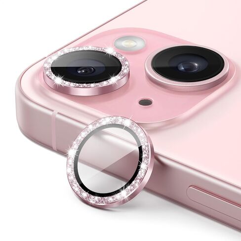 واقي عدسة الكاميرا JETech لهاتف iPhone 15 6.1 بوصة وiPhone 15 Plus 6.7 بوصة، غطاء حلقة معدنية من الزجاج المقوى 9H لامع، شفاف عالي الدقة، عبوتان (أسود) in Saudi Arabia