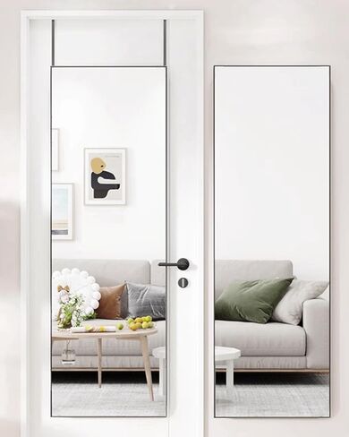 Full Length Mirror, Door Mirror, Over The Door Mirror Full Length, 14"x 48" Door Hanging, Rectangle, Wall Mirror, Full Body Mirror, Black in Saudi Arabia