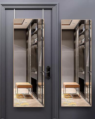 Full Length Mirror, Door Mirror, Over The Door Mirror Full Length, 14"x 48" Door Hanging, Rectangle, Wall Mirror, Full Body Mirror, Black in Saudi Arabia