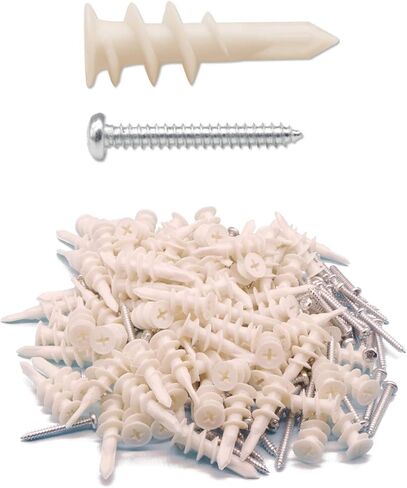 50pcs Plastic Self-Drilling Drywall Anchors, 8 Wall Anchors and Screws Kit, 25Pcs Self-Tapping Anchors & 25Pcs #8 x 1-1/4'' Pan Head Screws, Holds 50LBs, for Hanging and Mounting | by IMSCREWS in Kuwait