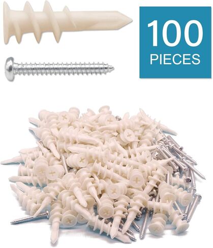 50pcs Plastic Self-Drilling Drywall Anchors, 8 Wall Anchors and Screws Kit, 25Pcs Self-Tapping Anchors & 25Pcs #8 x 1-1/4'' Pan Head Screws, Holds 50LBs, for Hanging and Mounting | by IMSCREWS in Kuwait