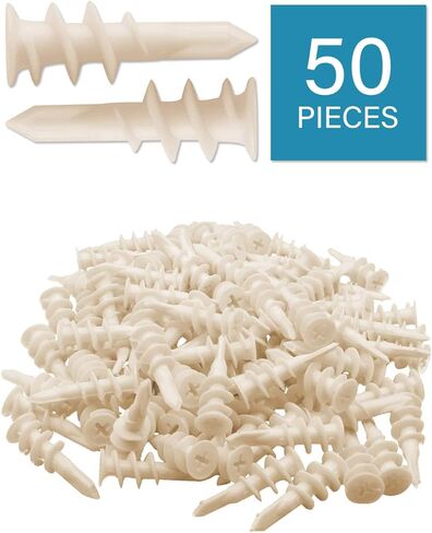 50pcs Plastic Self-Drilling Drywall Anchors, 8 Wall Anchors and Screws Kit, 25Pcs Self-Tapping Anchors & 25Pcs #8 x 1-1/4'' Pan Head Screws, Holds 50LBs, for Hanging and Mounting | by IMSCREWS in Kuwait