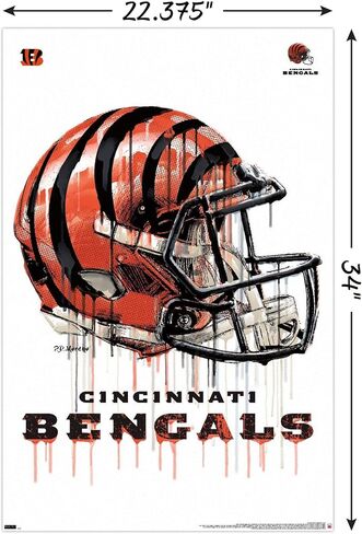 Trends International NFL Cincinnati Bengals - ملصق حائط 20 خوذة بالتنقيط، 22.375 بوصة × 34 بوصة، حزمة ملصق وتركيب in Kuwait