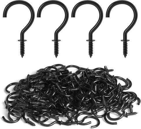 RELBRO 100 Pcs Screw Hooks, 1 Inch Metal Cup Hooks Screw in Mug Hooks Heavy Duty Screw Wood Wall Ceiling Hooks Plant Hooks Indoor Outdoor for Utensils Crafts Baskets Lights Wreaths - Black in Kuwait