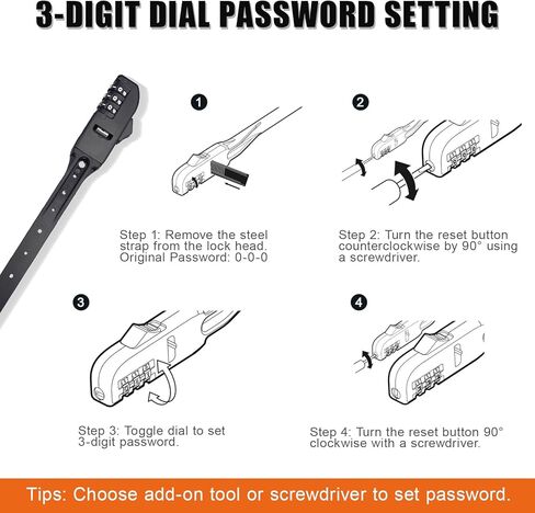 OKG Adjustable Zip Tie Lock - 3-Digit Combo Bike Lock for Cabinet, Helmet, Skateboard, Fridge, Luggage, Barbecues, Stroller, Fence Door - 3 Pack (Black) in Kuwait