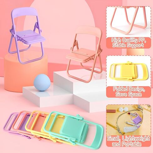 XIDIAK 10pcs Folding Chair Phone Stand, Mini Foldable Chair Phone Stand, Candy Color Universal Mobile Phone Holder, Foldable Stool Desk Decor Gift Accessories, Cute Mini Things in Kuwait