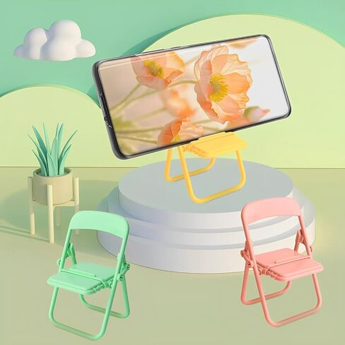 XIDIAK 10pcs Folding Chair Phone Stand, Mini Foldable Chair Phone Stand, Candy Color Universal Mobile Phone Holder, Foldable Stool Desk Decor Gift Accessories, Cute Mini Things in Kuwait
