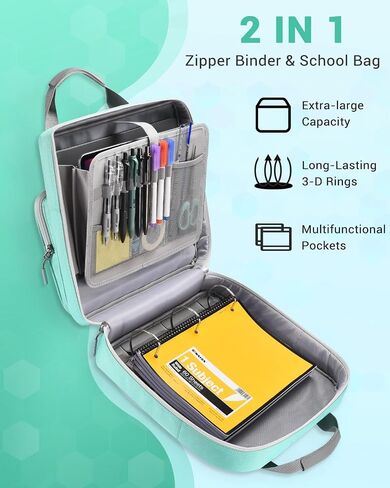 3 Inch Zipper Binder 3 Ring with Sturdy Shoulder Strap & Multi-pocket, Binder with Zipper Holds Up to 700 Sheets for Office School, Compatible with 13" Macbook Laptop ipad(Purple) in Saudi Arabia