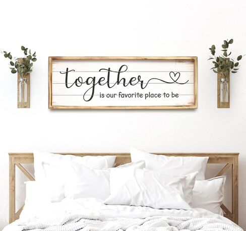 MACVAD Always Kiss Me Goodnight علامة ديكور حائط لغرفة النوم، لافتة غرفة نوم مزرعة كبيرة مع إطار خشبي صلب للأزواج، ديكور جداري بموضوع الحب فوق السرير 27.5 بوصة عرض × 9.5 بوصة ارتفاع in Kuwait