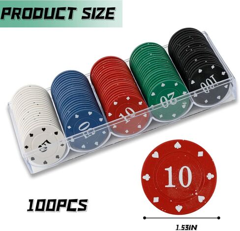 مجموعة رقائق البوكر Jobazok، 100 قطعة من رقائق البوكر في صندوق من الورق المقوى، 11.5 جرام من رقائق البوكر للسفر لمقامرة تكساس هولدم بلاك جاك in Kuwait