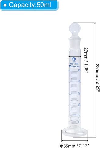 PATIKIL 10ml 3.3 Borosilicate Glass Graduated Cylinder with Stopper, High Transparency Hex Base Blue Graduations Measuring Cylinder for Lab Home Use, Clear in Saudi Arabia