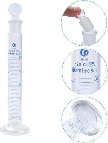 PATIKIL 10ml 3.3 Borosilicate Glass Graduated Cylinder with Stopper, High Transparency Hex Base Blue Graduations Measuring Cylinder for Lab Home Use, Clear in Saudi Arabia
