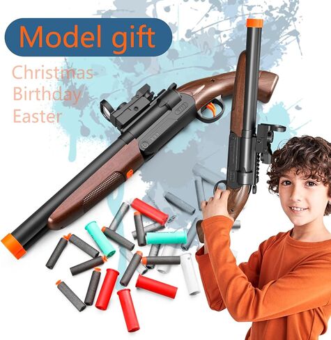 مسدس لعبة مزدوج البرميل، مسدس إسفنجي، مسدس لعبة رصاصة ناعمة مع طرد قذف، لعبة صبي مع سهام شفط وقطيفة، للأطفال من سن 6 7 8 9 10 سنوات في سن المراهقة in Kuwait