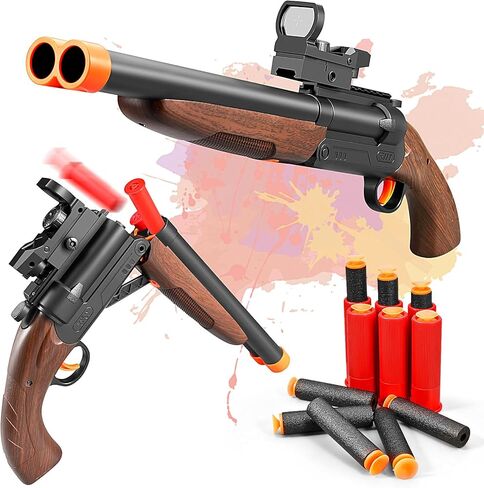 مسدس لعبة مزدوج البرميل، مسدس إسفنجي، مسدس لعبة رصاصة ناعمة مع طرد قذف، لعبة صبي مع سهام شفط وقطيفة، للأطفال من سن 6 7 8 9 10 سنوات في سن المراهقة in Kuwait