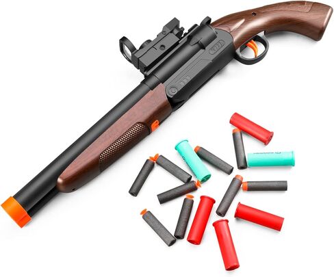مسدس لعبة مزدوج البرميل، مسدس إسفنجي، مسدس لعبة رصاصة ناعمة مع طرد قذف، لعبة صبي مع سهام شفط وقطيفة، للأطفال من سن 6 7 8 9 10 سنوات في سن المراهقة in Kuwait
