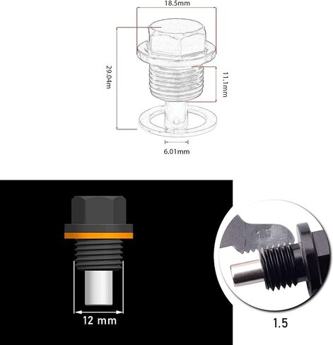 Jaronx M12x1.5 Magnetic Oil Drain Plug, Aluminum Magnetic Sump Drain Nut Oil Drain Bolt Compatible with Most BMW and Ford (All Other Vehicles with 12x1.5 Threaded)(M12x1.5) in Saudi Arabia