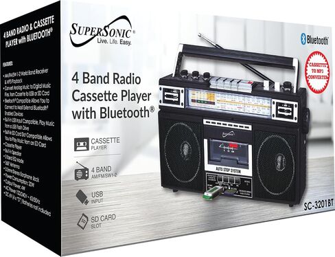 Supersonic SC-3201BT 4 Band Radio & Cassette Player Boombox, Bluetooth Speaker, AM/FM/SW Radio with MP3 Playback, USB & SD Card, 3 Band EQ and Earphone Jack. (Teal) in Saudi Arabia