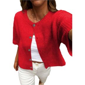 GORGLITTER Women's Short Sleeve Button Up Cardigan Crewneck Lightweight Knit Business Casual Sweater Old Money Tops in Kuwait