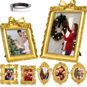 7 Pcs Vintage Resin Picture Frames Set Antique Gold Mini Photo Frames Small Baroque Oval Rectangle Ornate for Home Wedding Display 4x4, 5x7inch(Classic Style) in Kuwait