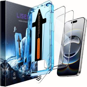 LISEN 2 Pack 9H+ Glass for iPhone 16 Pro Screen Protector ، تغطية حافة كاملة من الدرجة العسكرية ، HD Bubble Free Easy Eyision Glass for iPhone 16 Pro (6.3 inch) in Kuwait