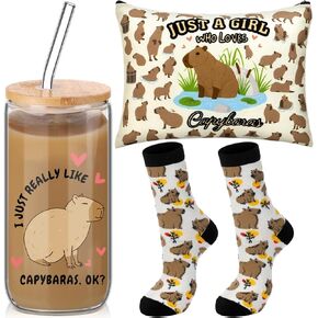Layhit 3 Pcs Raccoon Gifts for Women Teaches Day Thank You Gift 16 oz Coffee Glass Cosmetic Makeup Bag Cute Socks for Friend Teacher Colleague Employee in Kuwait