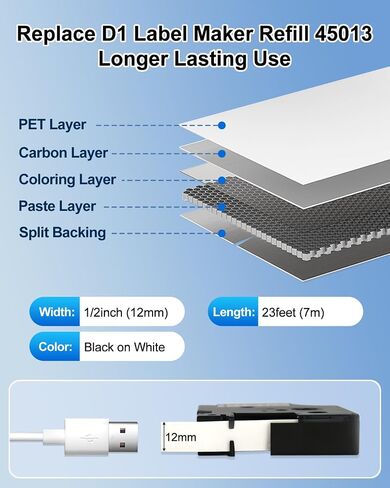 متوافق مع شريط الملصقات DYMO D1 45013، عبوات صانع الملصقات باللون الأسود على الأبيض in Kuwait