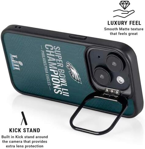 حافظة هاتف Skinit Kickstand متوافقة مع iPhone 15 - تصميم شعار NFL Philadelphia Eagles Retro مرخص رسميًا in Saudi Arabia