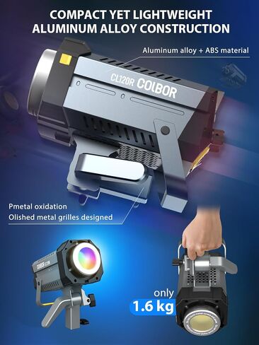 Video Light, COLBOR CL220 220W Continuous Lighting 2700-6500K Bi-Color CRI96+ 105000Lux@3.3ft COB Studio Light with Bowens Mount APP 10 Light Effects for Film Live, Video-Light-Studio-LED-Photography in Saudi Arabia