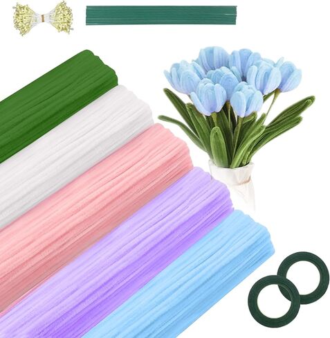500 PCS أنابيب منظفات الحرف ، والسيقان الكثيفة الغامضة في تشينيل لمجموعة صناعة الزهور DIY ، والمنظفات الأنابيب بشكل كبير للفنون والحرف ديكورات مشاريع DIY ، مع أسلاك الأزهار تنبع ، وأشرطة الأزهار ، وأسلاك الزهرة in Kuwait