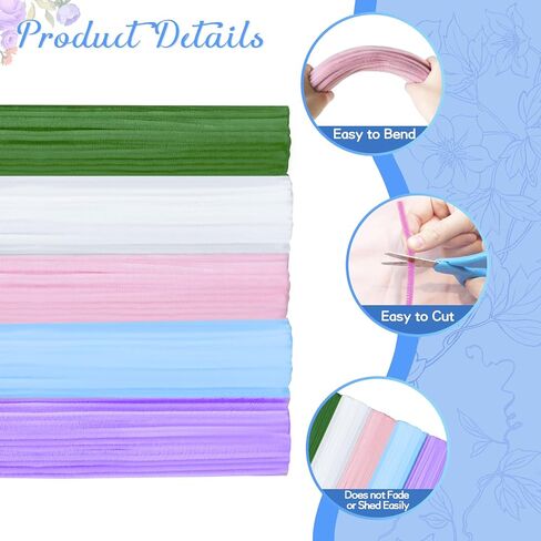 500 PCS أنابيب منظفات الحرف ، والسيقان الكثيفة الغامضة في تشينيل لمجموعة صناعة الزهور DIY ، والمنظفات الأنابيب بشكل كبير للفنون والحرف ديكورات مشاريع DIY ، مع أسلاك الأزهار تنبع ، وأشرطة الأزهار ، وأسلاك الزهرة in Kuwait